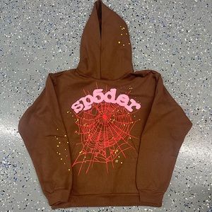 Sp5der Web Brown Hoodie Sweatshirt